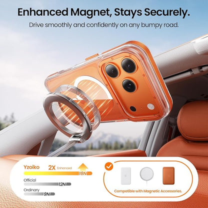 Strong Magnetic for iPhone 17 Pro case with camera lens protector [10Ft Military-Grade Protection] Compatible with fit MagSafe Shockproof Slim Thin Cover case for iPhone 17 Pro 6.3 inch, Clear Orange