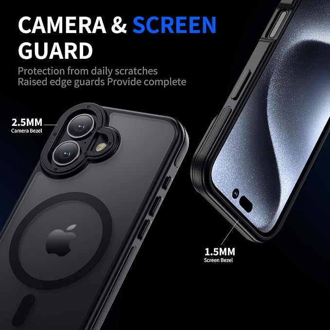 Strong Magnetic for iPhone 16 Plus case [10Ft Military-Grade Protection] Compatible with fit MagSafe Shockproof Slim Thin Cover 6.7 inch 16 Plus Phone case, Black Bumper