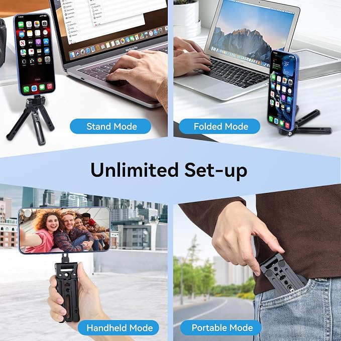 UTEBIT Magnetic Phone Tripod Stand for iPhone, Strong Magnet Foldable Cell Phone Stand for Vlog,Travel Essentials,MagSafe Compatible Pocket-Sized Tripod Phone Stand Compatible with iPhone 17 16 Series