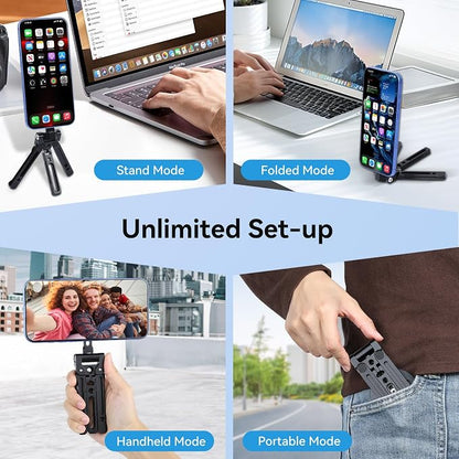 UTEBIT Magnetic Phone Tripod Stand for iPhone, Strong Magnet Foldable Cell Phone Stand for Vlog,Travel Essentials,MagSafe Compatible Pocket-Sized Tripod Phone Stand Compatible with iPhone 17 16 Series
