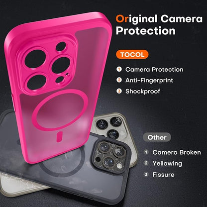 TOCOL for Phone 14 Pro Case, Compatible with Magsafe Charger, Full Camera Protection, Drop Protection, Translucent Matte Phone Case for iPhone 14 Pro 6.1 inch (Hot Pink)