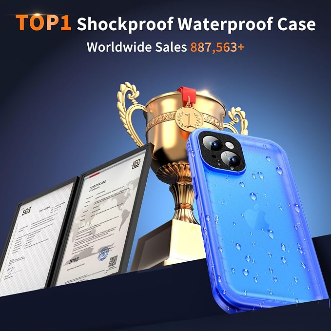 Cozycase for iPhone 15 Plus Waterproof Shockproof Dustproof Case - Heavy Duty/360 Full Body/Military Grade/Protective/Rugged 【8FT Drop Proof】 Built in Screen/Camera Protector with Lanyard Blue
