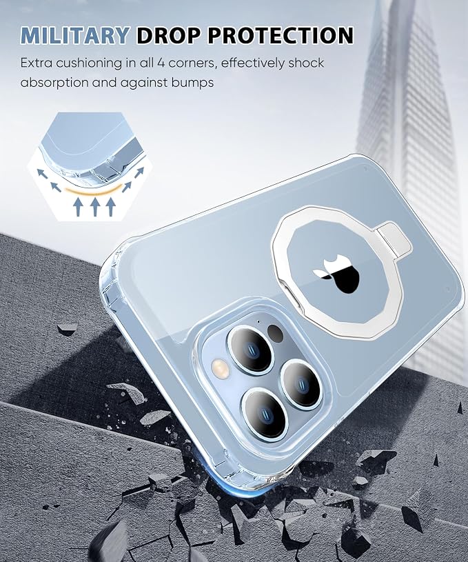for iPhone 13 Pro Case, with Screen Protector + Camera Lens Protector, Built-in Seamless Stand, [Compatible with MagSafe] Protective Shockproof Phone Case, Cover for iPhone 13Pro - Clear