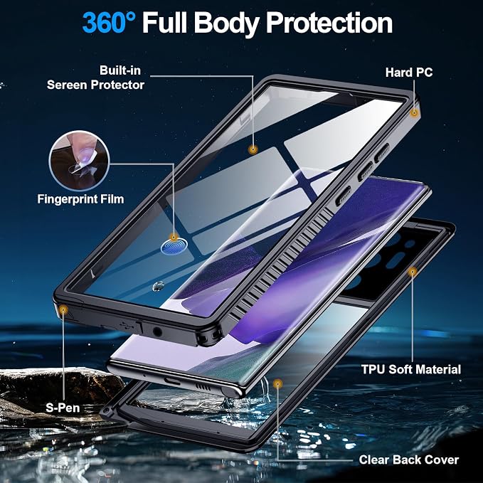 MOZOTER for Samsung Galaxy Note 20 Ultra Case Waterproof,[IPX8 Underwater Case][Full Body Shockproof & Military Dropproof] Built-in Screen Protector for Samsung Note 20 Ultra 6.9 inch-Black