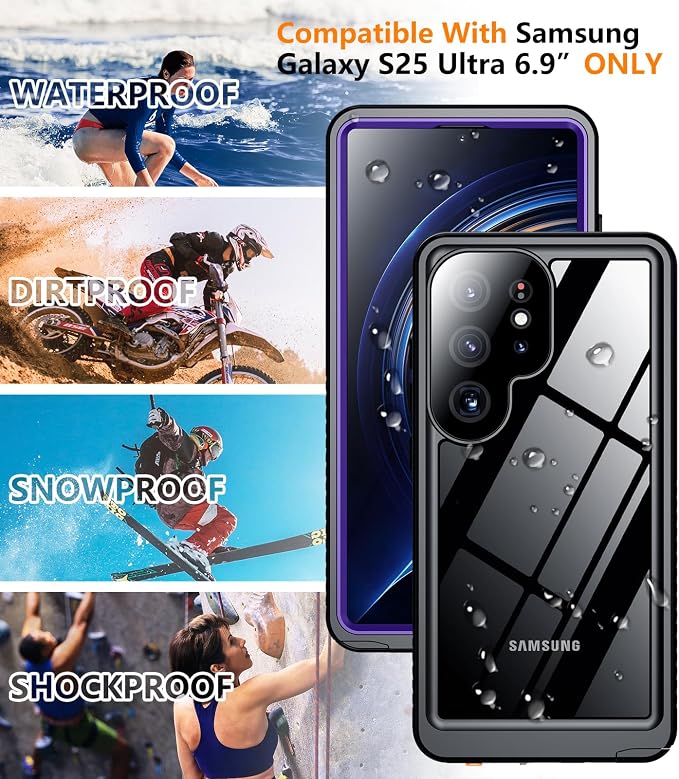 Temdan Designed for Samsung Galaxy S25 Ultra Case Waterproof, Built-in Lens & Screen Protector Military Grade Shockproof Dropproof IP68 Underwater Full Body Phone Case for Galaxy S25 Ultra 6.9"-Purple
