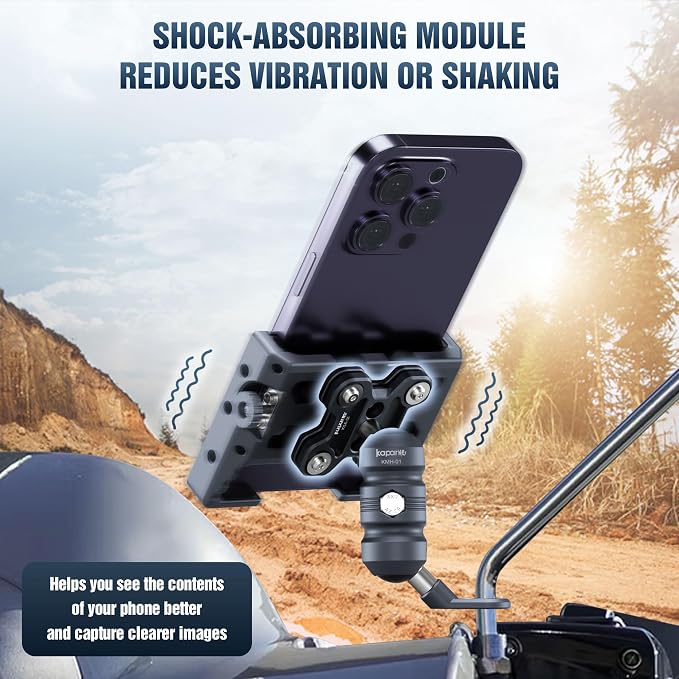 Shock-Absorbing Phone Clip Kit, for 8-10mm Screw/Mirror Install, Anti-Theft Double Socket Arm and 25mm Ball Top and Base, Suitable for Width of 2.56-3.74" Smartphone (KPS-17)