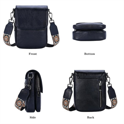 HESHE Leather Small Crossbody Bags for Women RFID Blocking Cell Phone Purse Anti-Theft Travel Bag with wide Straps