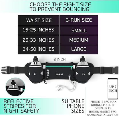 Q-RUN Hydration Running Belt with 2 x 10oz Water Bottles, No Bounce Adjustable Waist Belt for Men & Women, Marathon Running Gear