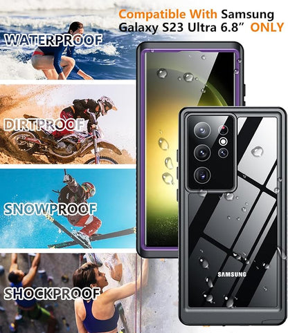 Temdan for Samsung Galaxy S23 Ultra Case Waterproof with Built-in Screen Protector 360 Full Body Shockproof Dustproof for Samsung S23 Ultra 5G Phone Case Heavy Duty Protective Purple