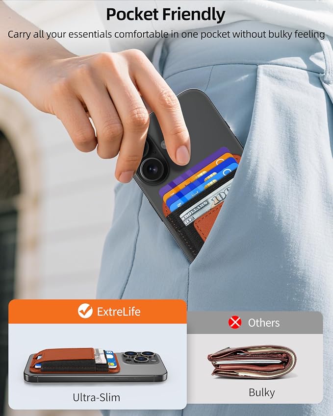 Upgraded for Magsafe Wallet, Strongest Magnetic Wallet, for iPhone Wallets Magsafe with 2 Card Slots, Magnetic Card Holder for iPhone 17/16/15/14/13/12 Series, Vegan Leather, Fit 7 Cards, Brown-2