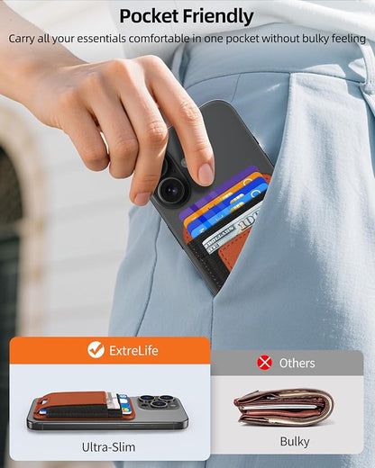 Upgraded for Magsafe Wallet, Strongest Magnetic Wallet, for iPhone Wallets Magsafe with 2 Card Slots, Magnetic Card Holder for iPhone 17/16/15/14/13/12 Series, Vegan Leather, Fit 7 Cards, Brown-2