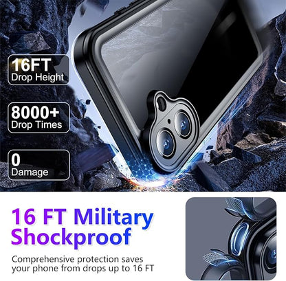 Temdan Compatible with iPhone 16 Case Waterproof, Built-in Screen & Camera Protector IP68 Underwater Full Body 16FT Military Dropproof Shockproof Phone Case 6.1"-Blue/Clear