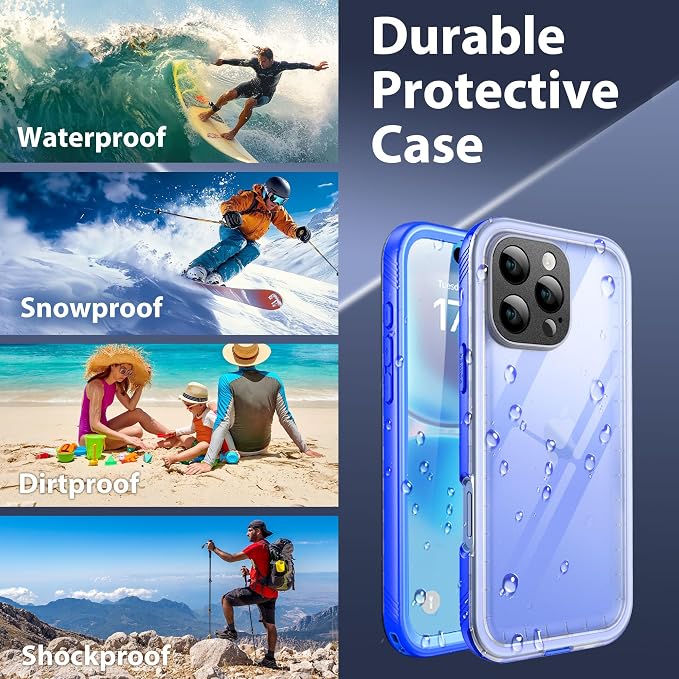 SPORTLINK for iPhone 16 Plus Case with Screen Protector,IP68 Underwater/6.6FT Military Dropproof/Dustproof/Heavy Duty Full Body Phone Case for Apple iPhone 16 Plus 6.7 inch Blue/Frosted Clear