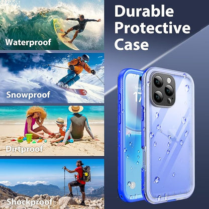 SPORTLINK for iPhone 16 Plus Case with Screen Protector,IP68 Underwater/6.6FT Military Dropproof/Dustproof/Heavy Duty Full Body Phone Case for Apple iPhone 16 Plus 6.7 inch Blue/Frosted Clear