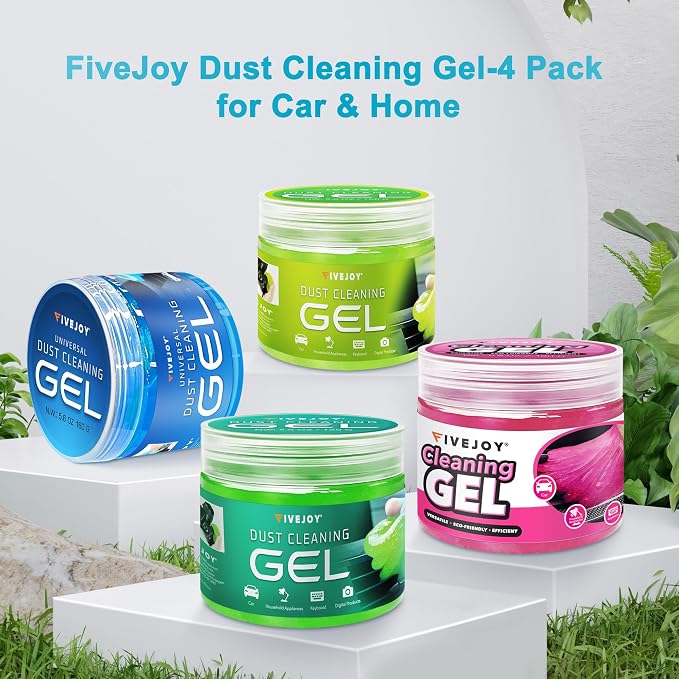 FiveJoy 4Pack Car Cleaning Gel, Car Putty for Cleaning for Cars Interior, Reusable & Durable Detailing Tools, Dust Clean Gel for Keyboard Vent Cleaner Multi-Color Cars Goop (640g/22.4oz)