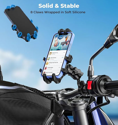 VAZESWIN Motorcycle Phone Mount with Vibration Dampener, Anti-Shake Bike Phone Holder with Aluminum Alloy Handlebar Clamp, One-Handed Operation Motorcycle Cellphone Mount Fit for 5.4"-7.2" Smartphone