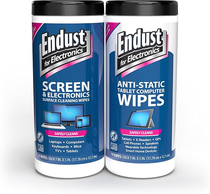 Endust For Electronics Screen Cleaner Wipes, Electronics Surface Cleaning Wipes, For Tablet, E-Reader, Monitor, Laptop, Phone, TV, GPS, Pre-Moistened, Alcohol & Ammonia Free, 140 Count (Pack of 2) (11506+12596)