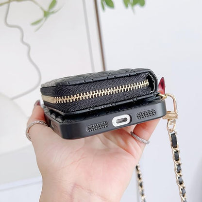 Compatible with iPhone 17 Pro Case Wallet for Women, Stylish Crossbody Wallet Case with Detachable Chain Strap&Card Slots Holder, Quilted PU Leather Kickstand Phone Cases for iPhone 17 Pro, 6.3 inch