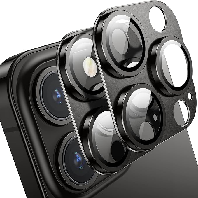 Camera Lens Protector for iPhone 14 Pro/iPhone 14 Pro Max, Alloy Metal Camera Cover with Tempered Glass Screen Protector Accessories,Black 2 Pack