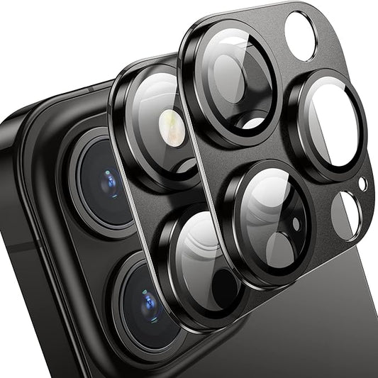 Camera Lens Protector for iPhone 14 Pro/iPhone 14 Pro Max, Alloy Metal Camera Cover with Tempered Glass Screen Protector Accessories,Black 2 Pack