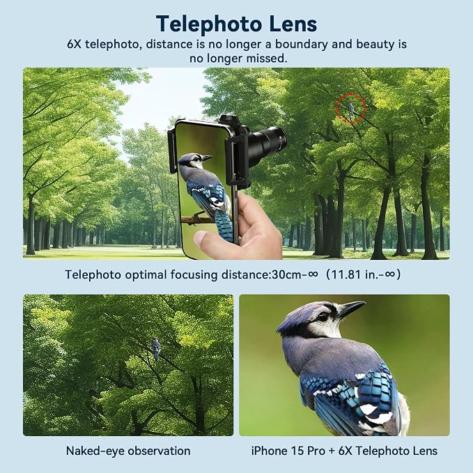 Evil eye 2 in 1 Phone Camera Lens Kit, 6X Telephoto Lens & 150mm Macro Lens with Universal Lens Clip, Phone Lens Attachment for iPhone and Andriod