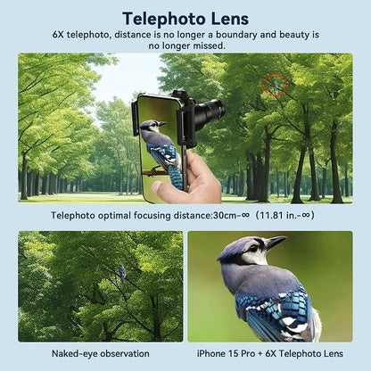 Evil eye 2 in 1 Phone Camera Lens Kit, 6X Telephoto Lens & 150mm Macro Lens with Universal Lens Clip, Phone Lens Attachment for iPhone and Andriod
