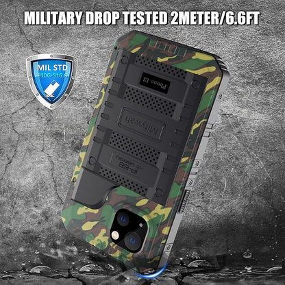 Mitywah Waterproof Case for iPhone 13, Heavy Duty Military Grade Protection Phone Case with Built-in Screen Protector, 360° Full Body Protection Metal Armor Dropproof Case 6.1 inch, Camouflage