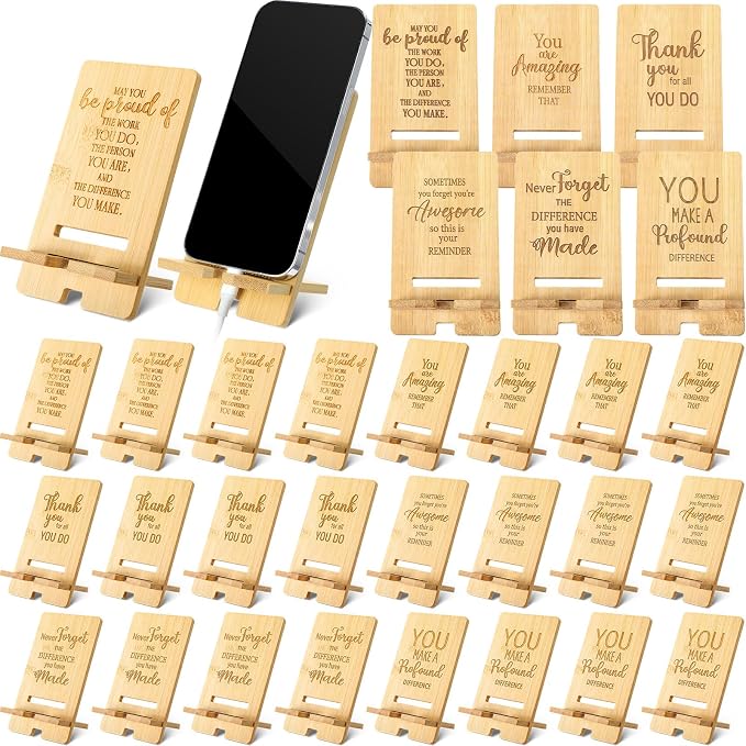 Ripeng 24 Pcs Employee Appreciation Gifts Bulk Bamboo Phone Stand for Desk Office Worker Thank You Gift for Administrative Team Coworkers Staff Graduation Nurse Teacher Week (Assorted Inspirational)