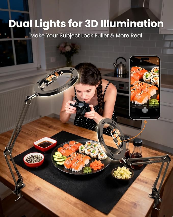 Ring Light Overhead Camera Phone Mount for Desk, Evershop 10” Selfie Light with Stand Tripod for iPhone, Light with Phone Holder for Video Recording,Zoom Meeting,Live Streaming Tiktok,YouTube (2 Pack)