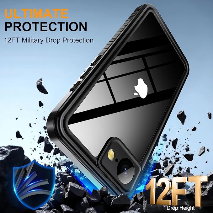 ANTSHARE for iPhone 17E/16E Case IP68 Waterproof, with Built-in Lens/Screen Protector, Military Drop Protection, Shockproof Rugged Phone Case for Swimming/Outdoor (6.1", Black/Clear)