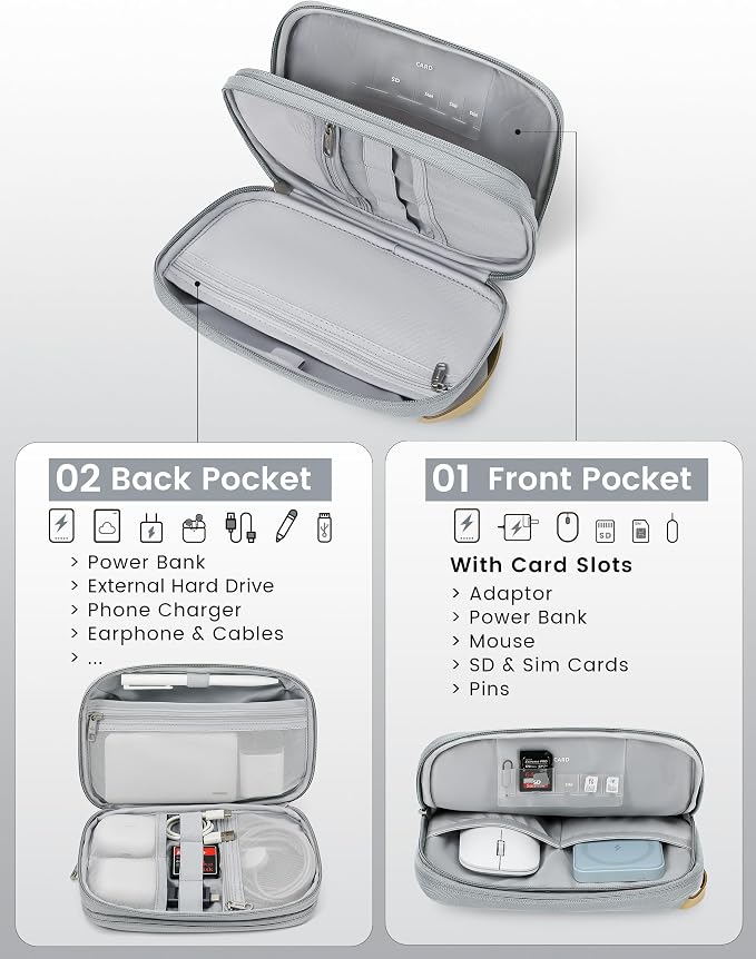 Travelkin Travel Cord Organizer, Cable Organizer For Electronic Accessories | Expandable electronics organizer, charger organizer, travel case, Large Capacity tech pouch for Card,Usbs, travel essentials