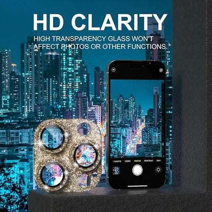 Choiche for iPhone 14 Pro/iPhone 14 Pro Max Camera Lens Protector, Bling Camera Cover with 9H Tempered Glass Lens Screen Protector Metal Ring Decoration Accessories (Glitter-Gold)