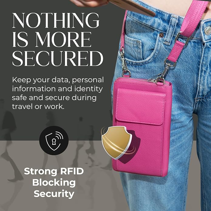 BULL GUARD Crossbody Leather Wallet Phone Purse, Anti Theft and RFID Blocking, Elegant Design for Travel