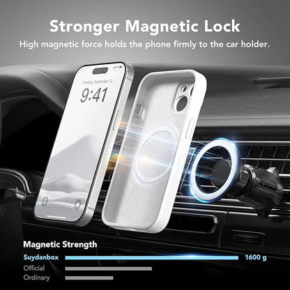 Magnetic for iPhone 15 Case, Compatible with MagSafe, [Screen Protector + Full Camera Protection], Silicone Shockproof Anti-Scratch Protective Phone Case for iPhone 15 6.1", White