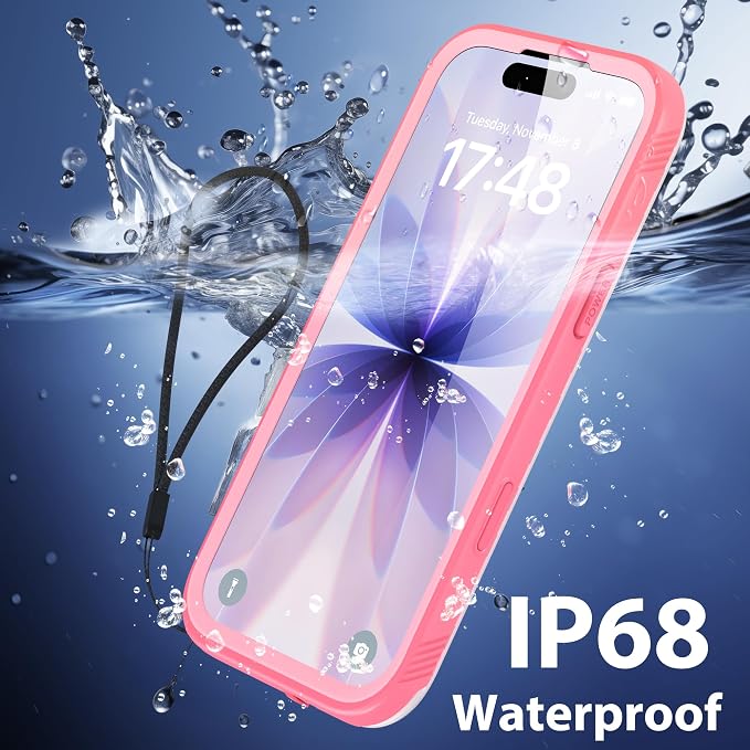 SPORTLINK for iPhone Air Waterproof Case - Dustproof/Rugged Full Body Shockproof/Dropproof/Built in Screen Protector/IP68 Underwater for iPhone Air Case 6.5 inch Pink/Frosted Clear