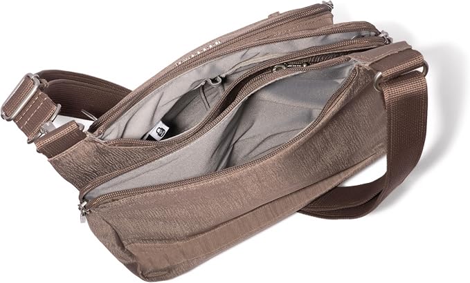 Baggallini Securtex Anti-theft Crossover Crossbody Bag 11”w X 8.5”h, Rfid, Built-in Wallet, Locking Zippers