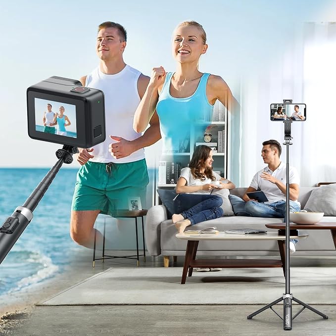 51" Selfie Stick Tripod, Extendable Cell Phone Stand with Remote, Aluminum Alloy Smartphone Travel Tripod Phone Stand for iPhone 15/14/13/12 Pro Max, Samsung, Huawei, GoPro