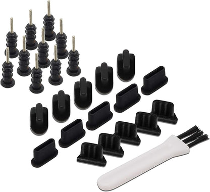 PortPlugs USB-C Dust Plugs & Headphone Jack Protectors Compatible with Samsung, Android, MacBooks, Laptops & Tablets – Type-C Charging Ports – Includes Cleaning Brush – Black (25 Pairs)