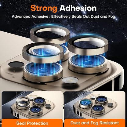 Camera Lens Protector for iPhone 17 Pro Max/17 Pro/16 Pro Max/16 Pro/15 Pro Max/15 Pro/14 Pro Max/14 Pro, Tempered Glass Metal Individual Camera Cover[Anti-drop]Case Friendly-Natural Titanium