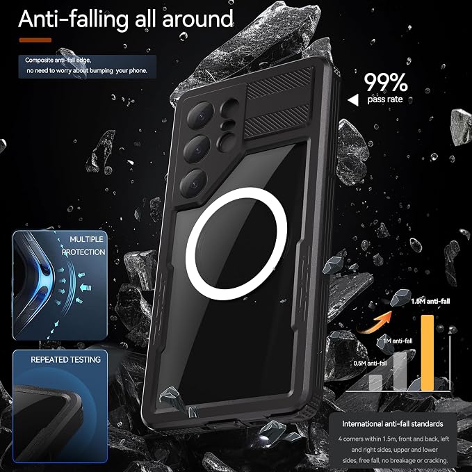 Compatible with Samsung Galaxy S25 Ultra Case Waterproof Protective,Built-in Lens & Screen Protector, Military Grade Shockproof, Full Body Rugged Case for Galaxy S25 Ultra 6.9 inches (Black)
