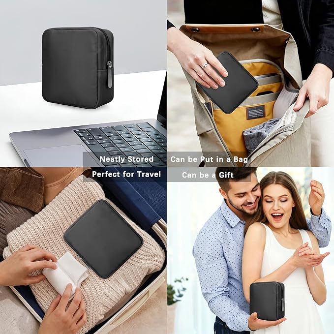 Tech Organizer Pouch, Small Multi-Pocket Electronics Case (Black) | Water-resistant nylon, foam padding, metal zipper, travel cable bag for charger, power bank, earbuds, SD cards and USB cables