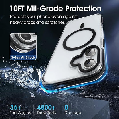 Strong Magnetic Case for iPhone 16 [10Ft Military-Grade Protection] Compatible with fit MagSafe Shockproof Slim Thin Cover 6.1 inch 16 Phone case, Clear Black