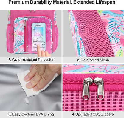 F-color Shower Caddy Portable for College Dorm Essentials - Large Hanging Sturdy Handle Toiletry Tote Bag with Hook, Multiple Pockets, Quick Dry Organizer for Camping, Travel, Gym, Pink Flamingo