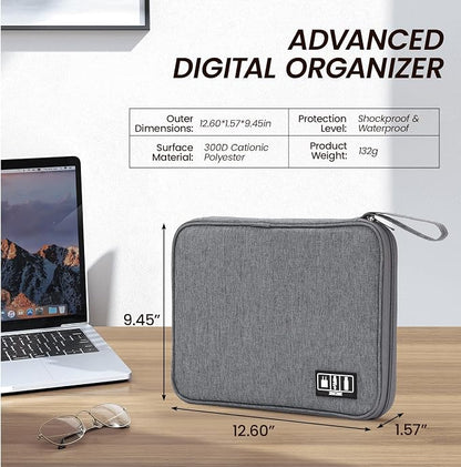 Large Slim Cable Organizer Travel Case, Single-Layer Electronic Accessories Pouch for Chargers, Cords, Power Bank, Mouse and SD Cards, 12.6 x 9.45 x 1.57 Inches