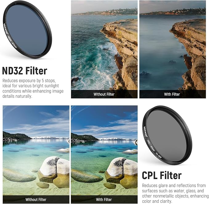 NEEWER Clip On 67mm Phone ND Filter Kit with Cold Shoe Lens Clip, CPL/ND32/6 Point Star/4 Graduated Color Filter Compatible with iPhone 17 16 16e 15 Android Samsung Galaxy S25 Ultra S24