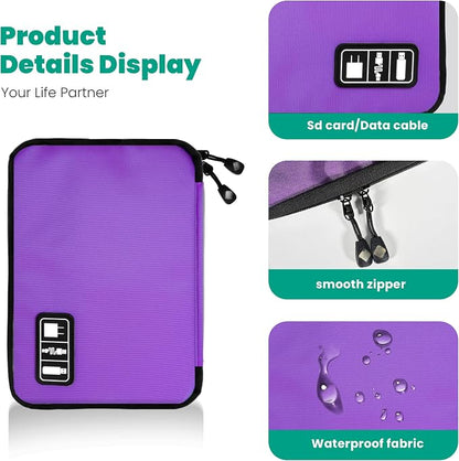 Cord Organizer Travel, Electronics Organizer Tech Pouch - Portable Cable Organizer Bag for Cords, Charger, Phone, SD Card, Power Bank for Travel & Daily Use -Purple Green