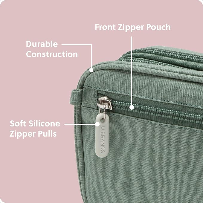 U Brands Canvas Tech Organizer Pouch 9 Compartments, 7.8 x 5 Inch Cable Organizer Bag for Travel, Cord Organizer for Cables, Earbuds, Flash Drives and Accessories – Eucalyptus