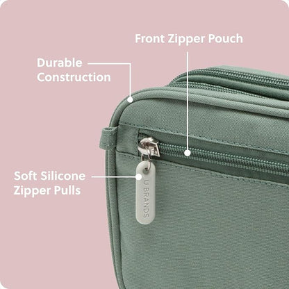 U Brands Canvas Tech Organizer Pouch 9 Compartments, 7.8 x 5 Inch Cable Organizer Bag for Travel, Cord Organizer for Cables, Earbuds, Flash Drives and Accessories – Eucalyptus
