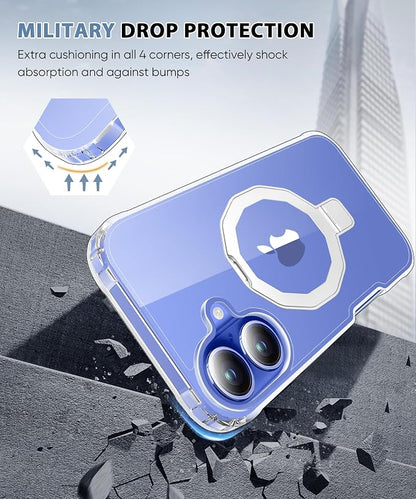 for iPhone 16 Plus Case, with Screen Protector + Camera Lens Protector, Built-in Seamless Stand, [Compatible with MagSafe] Protective Shockproof Phone Case, Cover for iPhone 16Plus - Clear