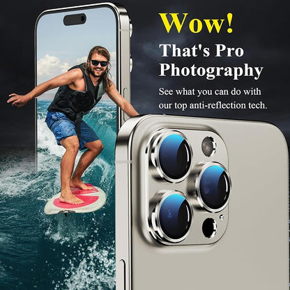 YWXTW Designed for iPhone 16 Pro/iPhone 16 Pro Max Camera Lens Protector, [1:1 Perfect Fit] Full Coverage Matte Metal Tempered Glass Camera Screen Cover Accessories, Case Friendly (Natural Titanium)